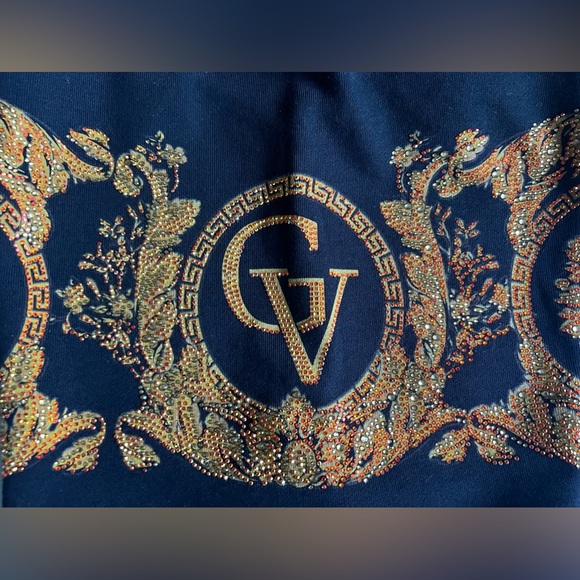 Avenue George V Paris Black Cotton Drawstring Shorts Rhinestones - Picture 4 of 14